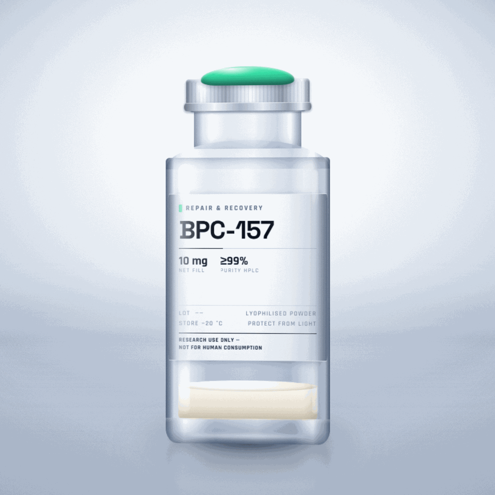 BPC-157 — lyophilised research compound vial, ≥99% purity, for laboratory research use only
