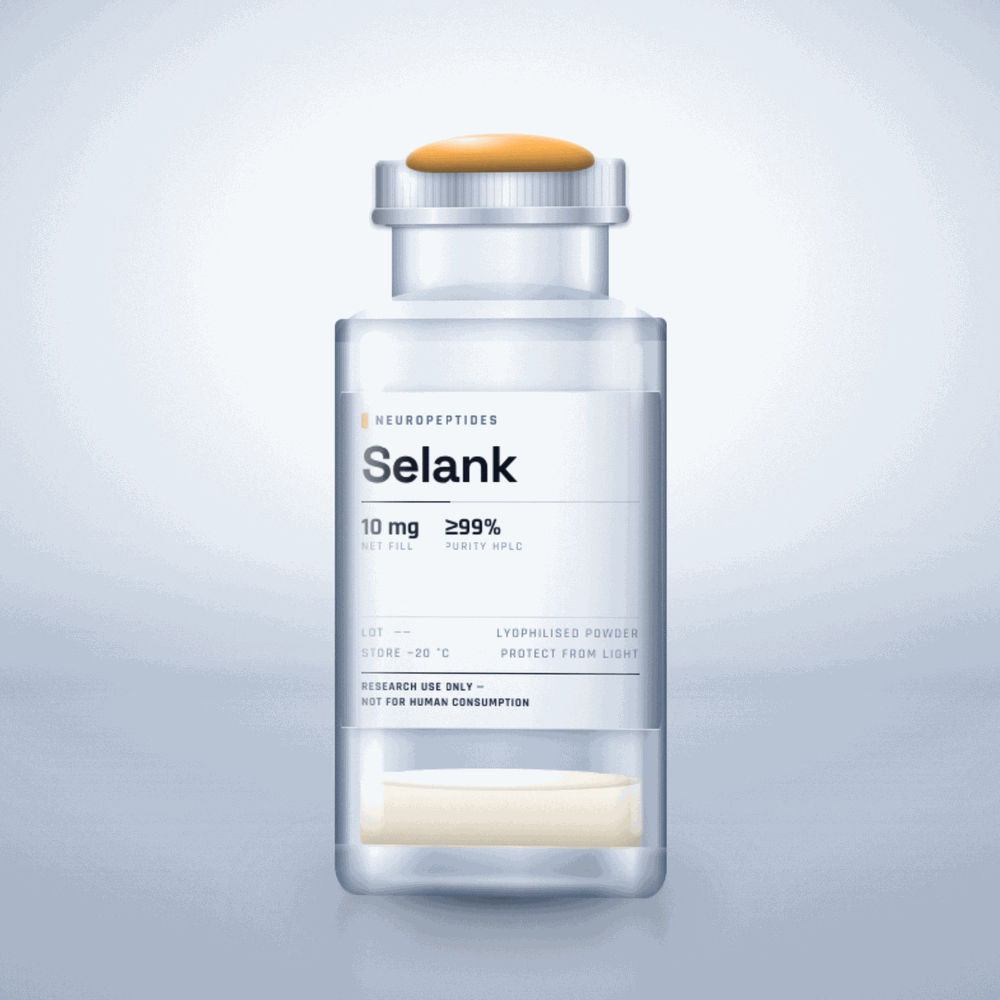 Selank — lyophilised research compound vial, ≥99% purity, for laboratory research use only